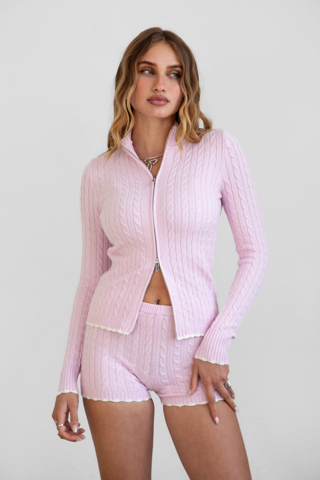 Cline Cable Knit Two-Piece Lounge Short Set