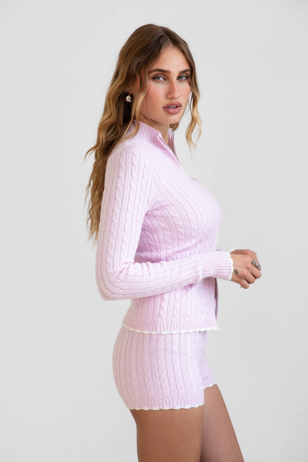 Cline Cable Knit Two-Piece Lounge Short Set