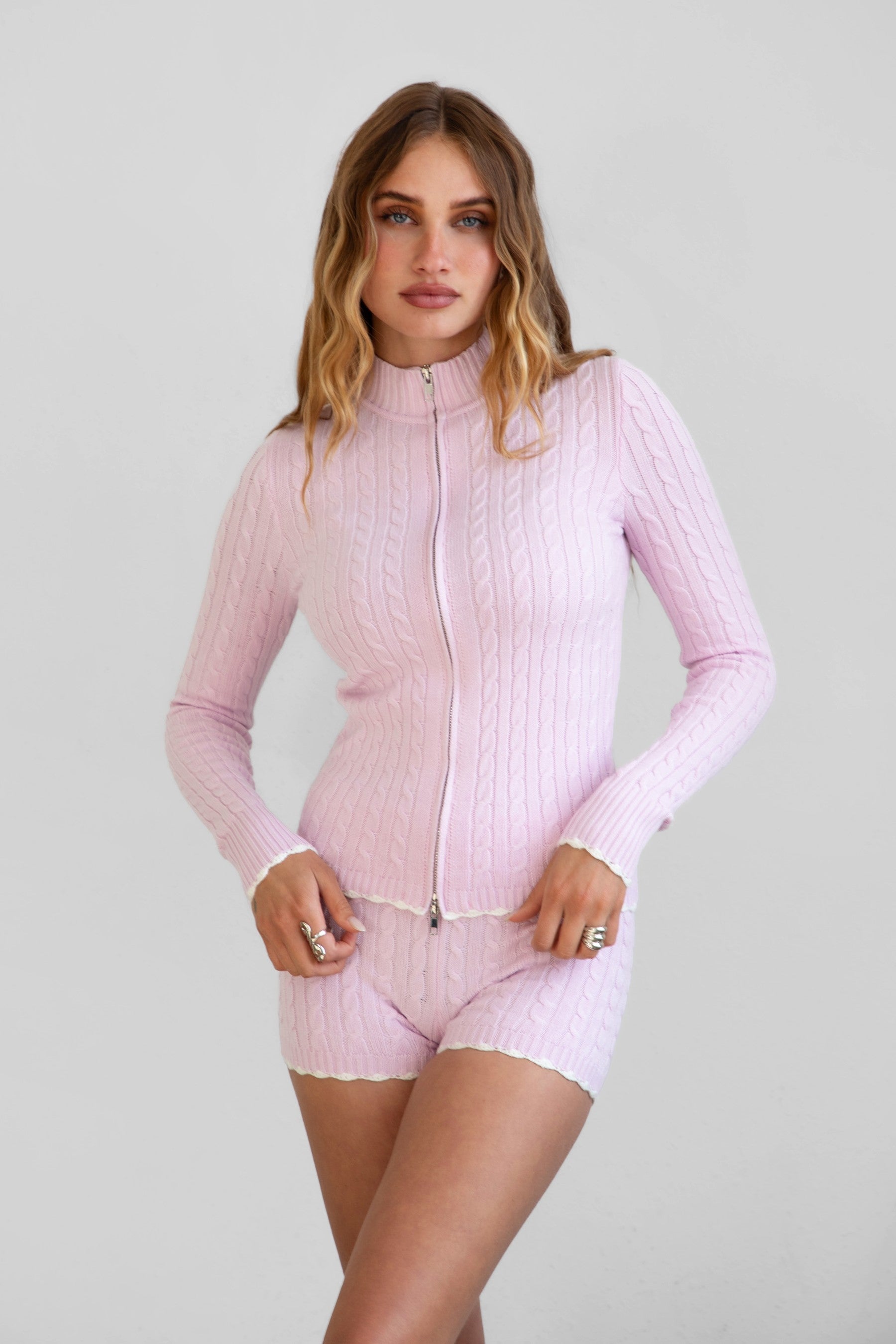 Cline Cable Knit Two-Piece Lounge Short Set