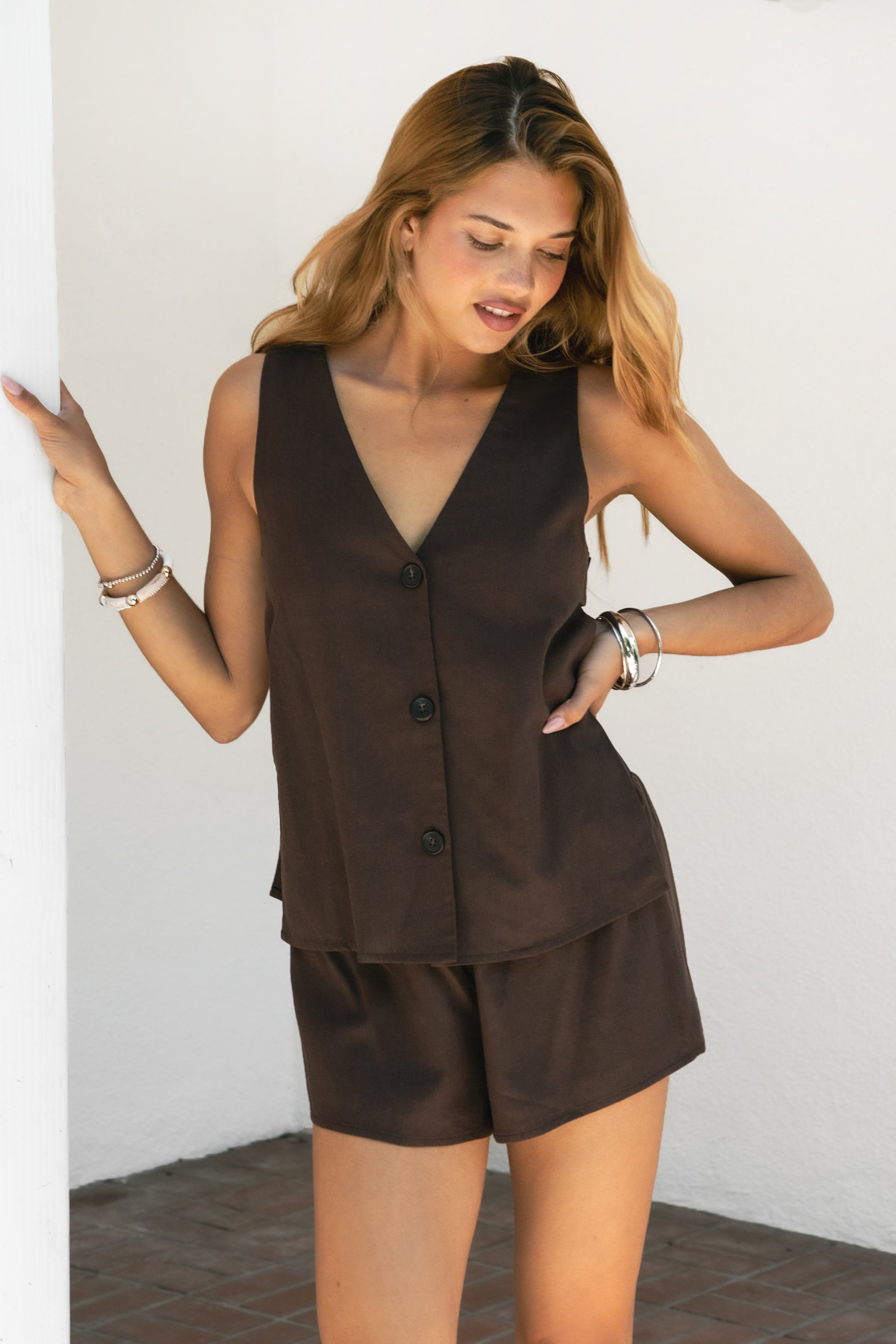 ELENI Viscose Linen Top and Shorts Set