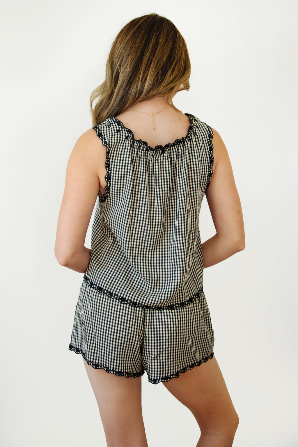 PRAIRELLE Gingham Embroidered Sleeveless Top And Shorts Set