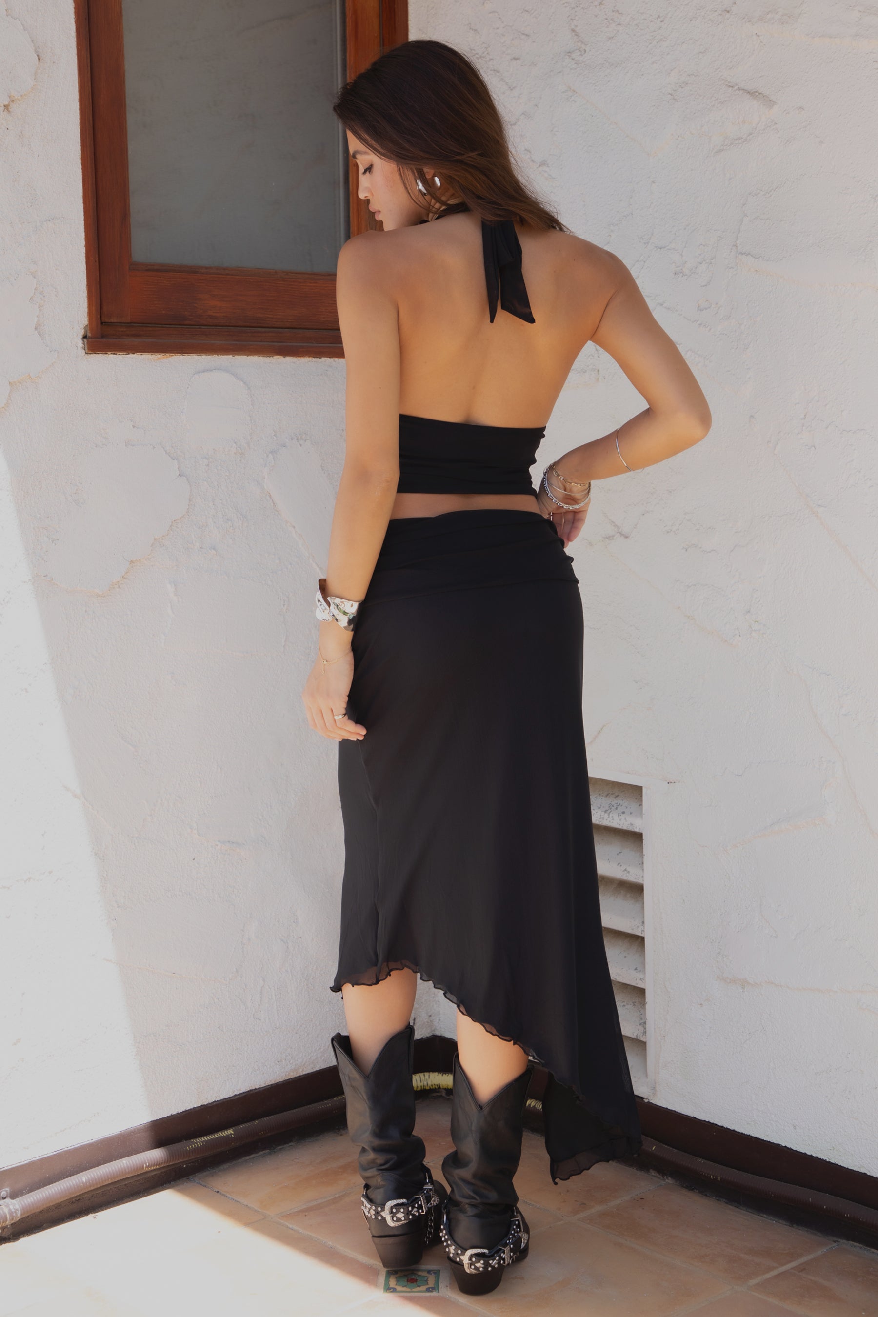 ALMEDA Mesh Print Halter Top & Maxi Skirt Set