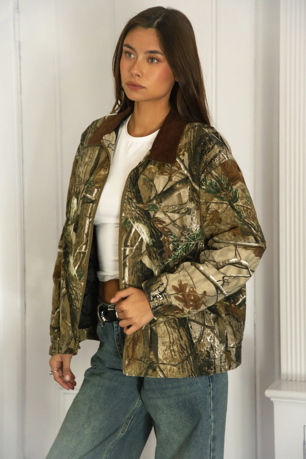 LAUREL Oversized Corduroy Collar Camo Jacket