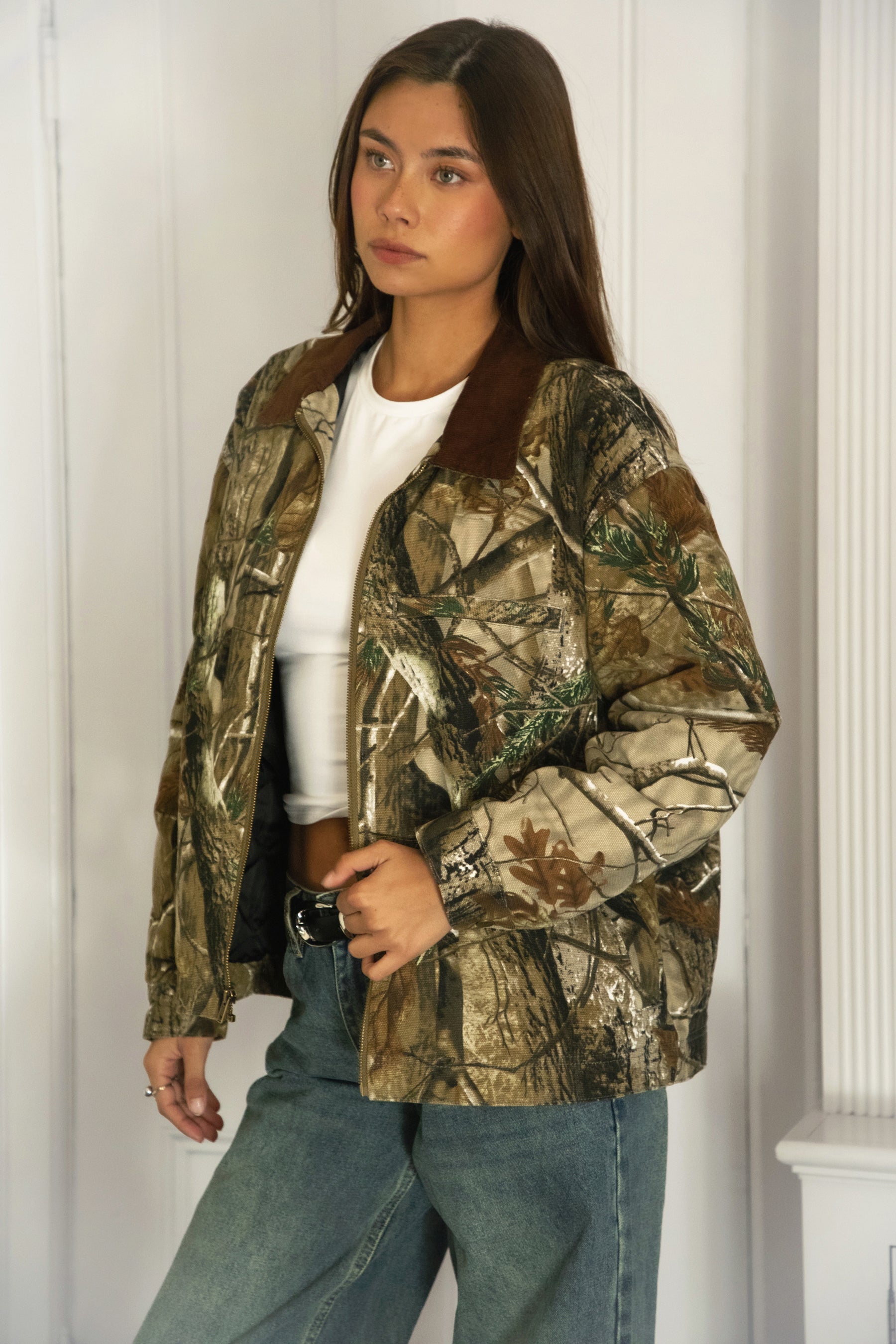 LAUREL Oversized Corduroy Collar Camo Jacket
