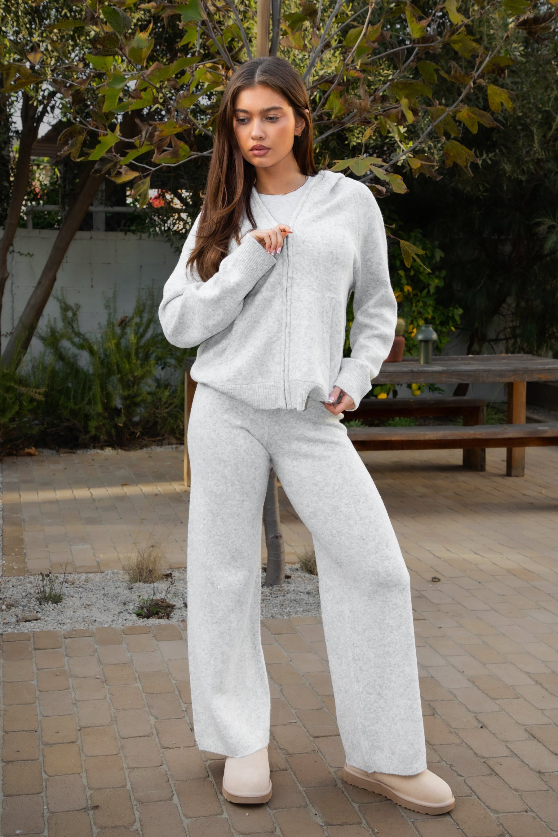 MALORA Sweater Knit Zip Up Lounge Hoodie