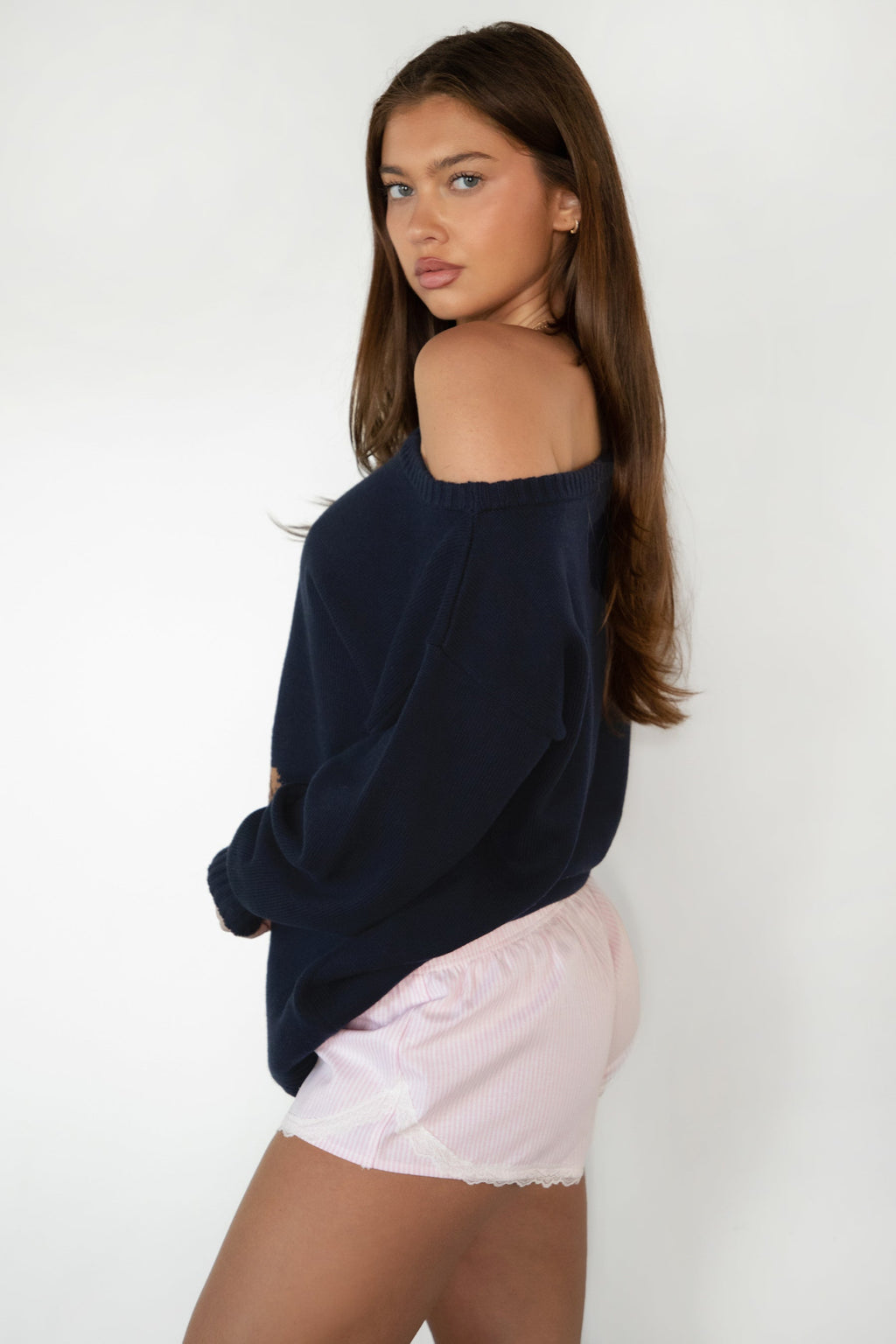 MALTIE Off Shoulder Graphic Knit Sweater