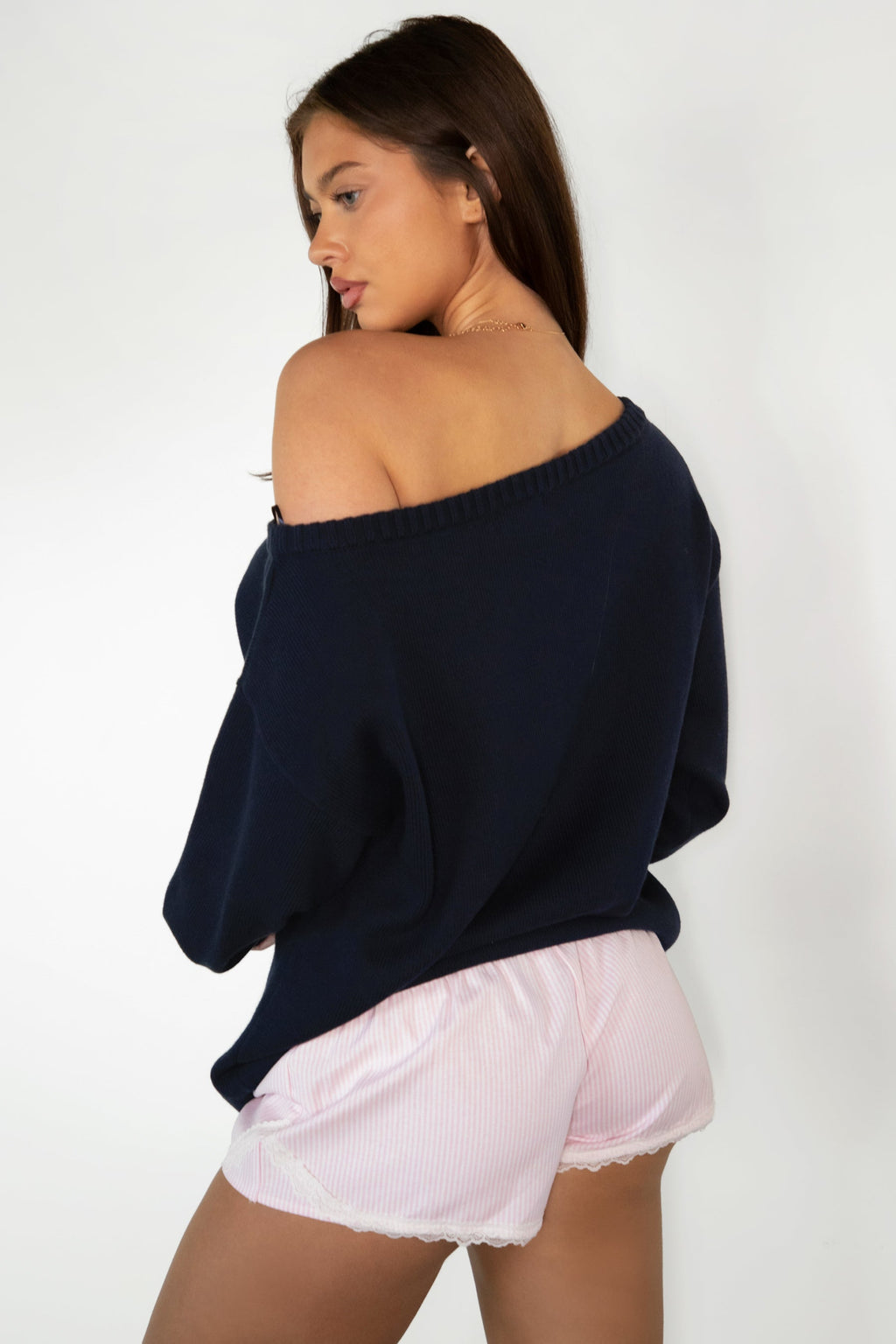 MALTIE Off Shoulder Graphic Knit Sweater