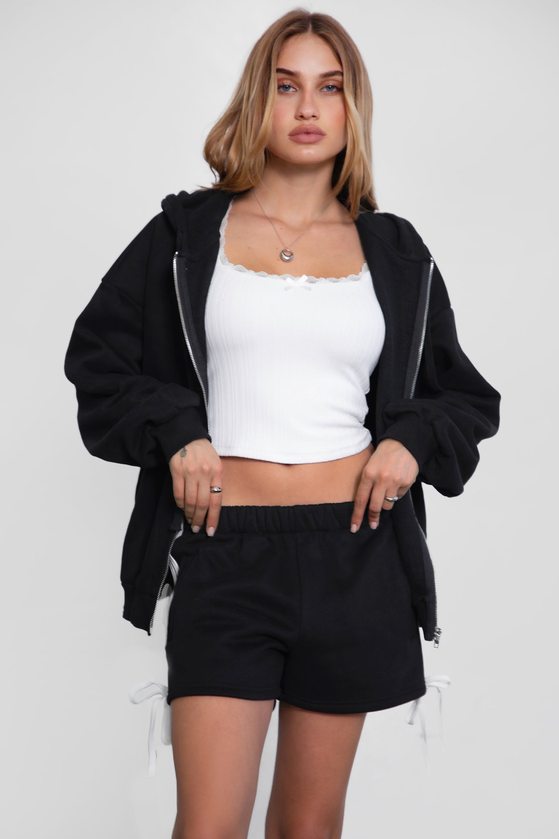 Sunni Plush Fleece Piping Detail Shorts