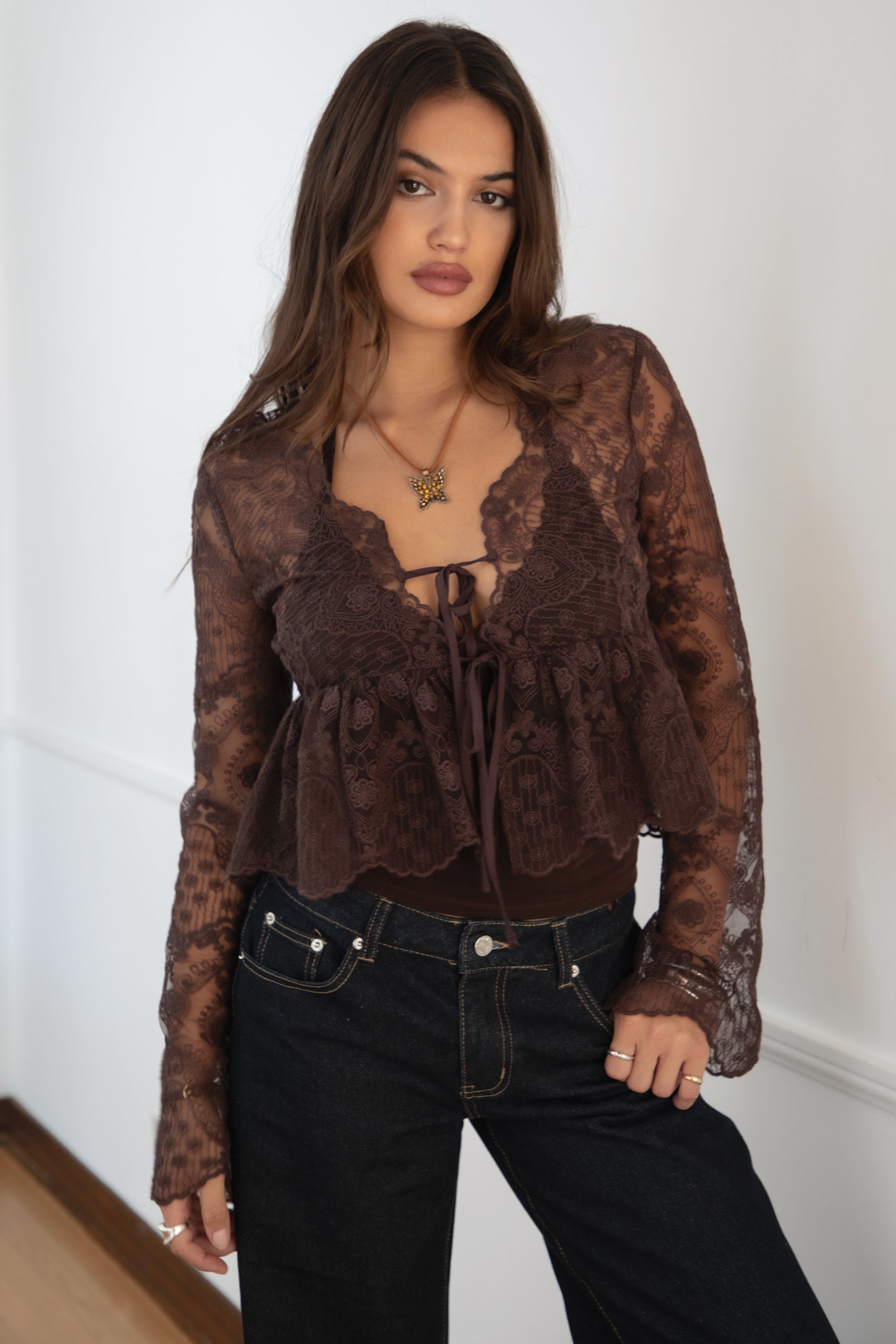 LAREDA Crochet Embroidered Long Sleeve Top