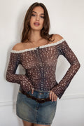 BAMBELLE Deer Mesh Print Off-The-Shoulder Top