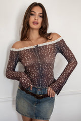 BAMBELLE Deer Mesh Print Off-The-Shoulder Top