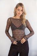MIRELLE Stretch Sheer Lace Long Sleeve Top