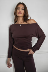 SORA Asymmetric Off The Shoulder Long Sleeve Top