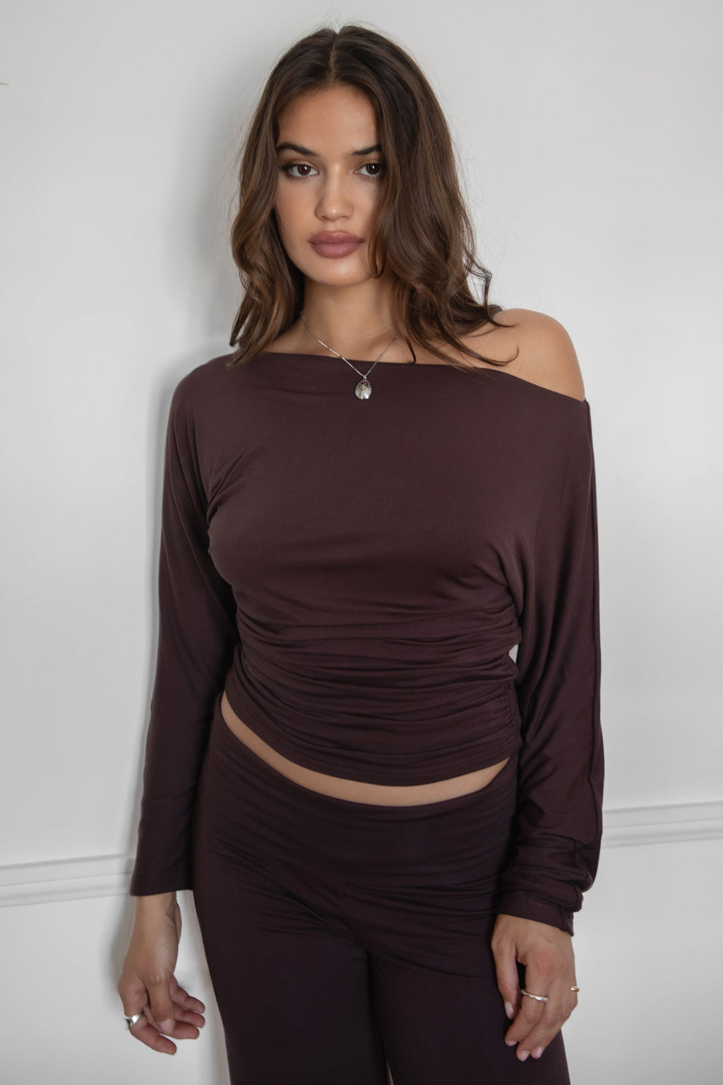 SORA Asymmetric Off The Shoulder Long Sleeve Top