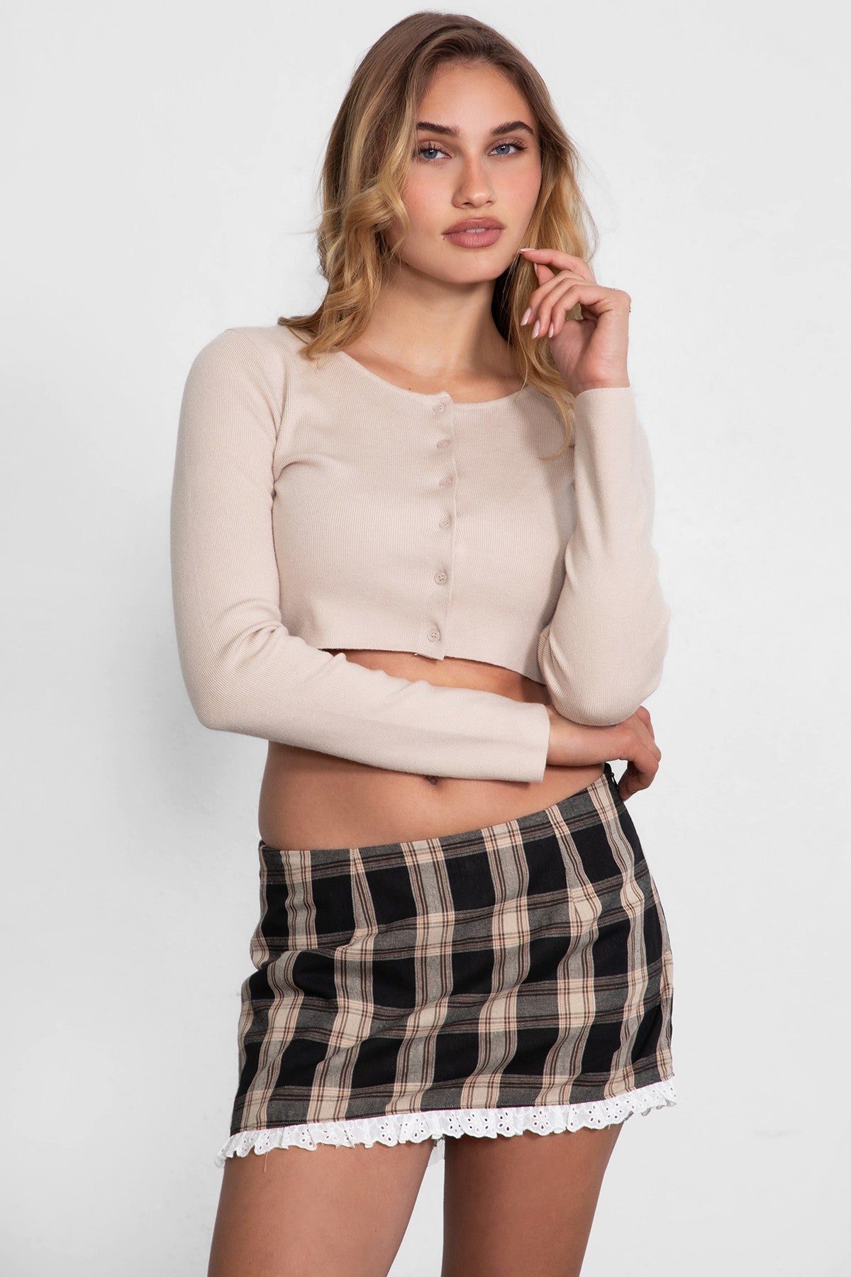 Aliah Micro Ribbed Knit Long Sleeve Top
