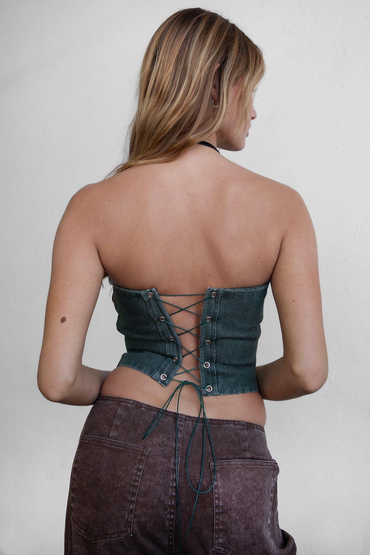 Beckee Washed Denim Corset Top