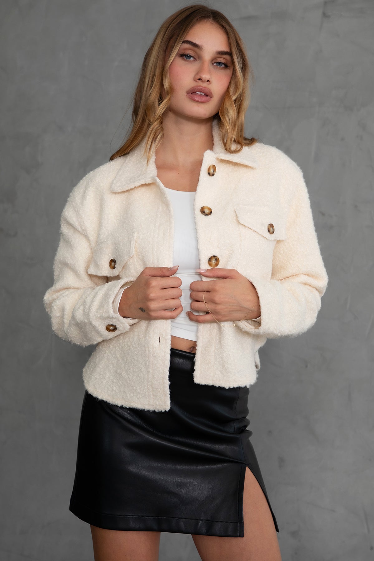 Fray Faux Sherpa Cropped Shacket