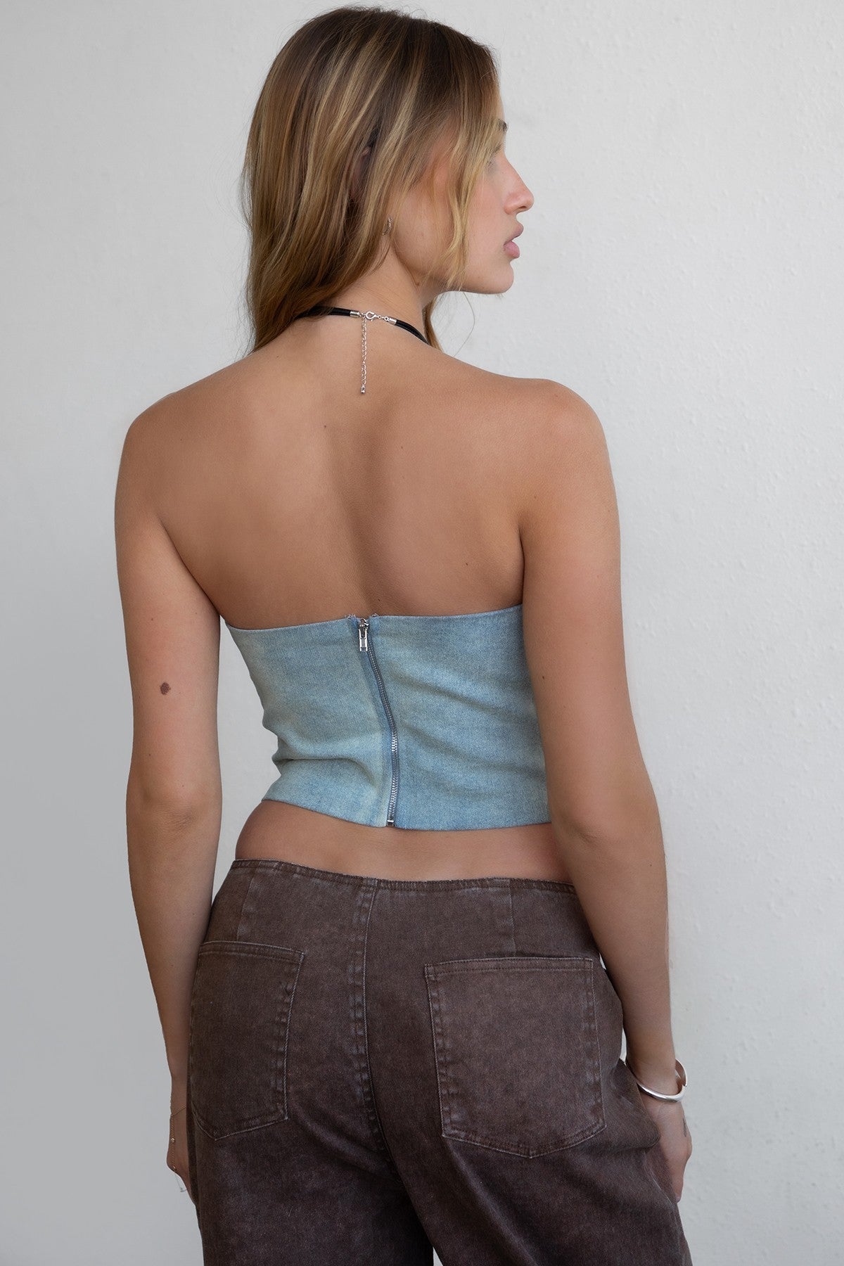 Fiery Washed Denim Corset Top