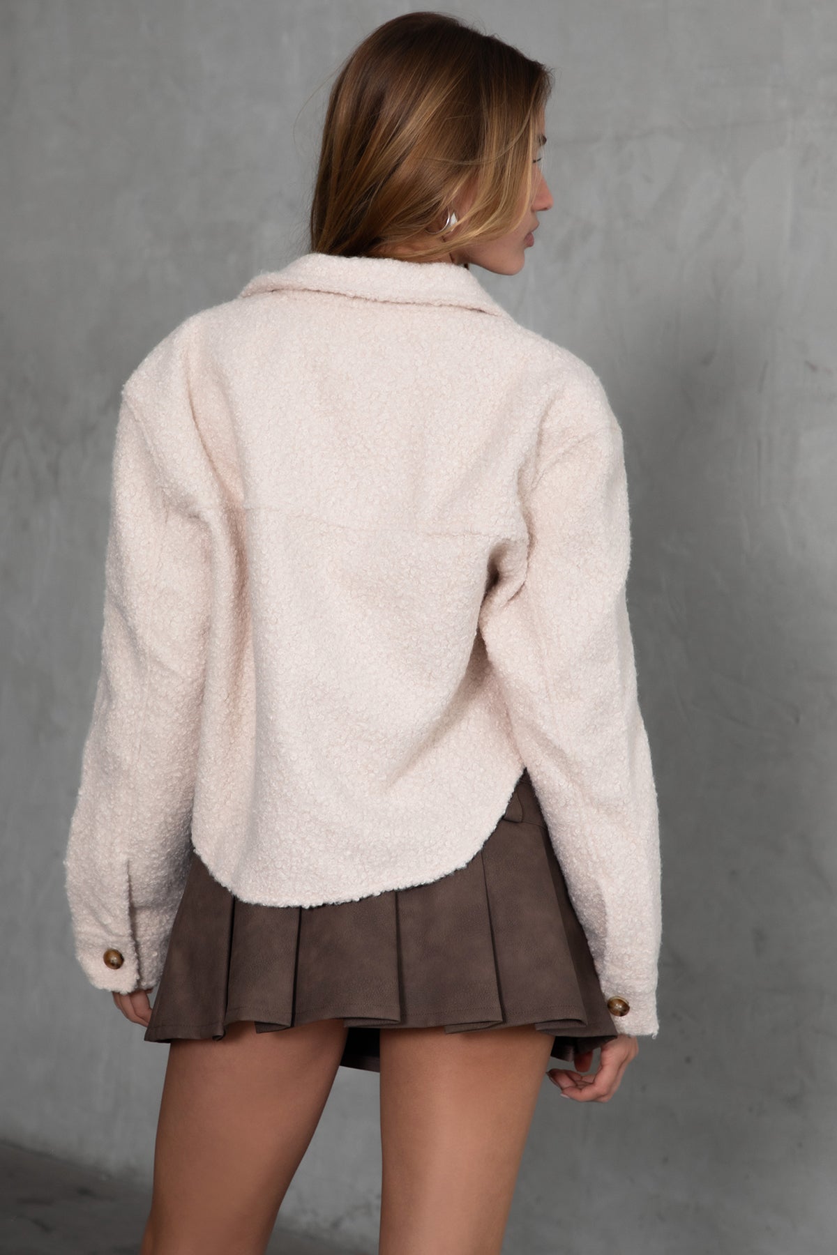 Fray Faux Sherpa Cropped Shacket