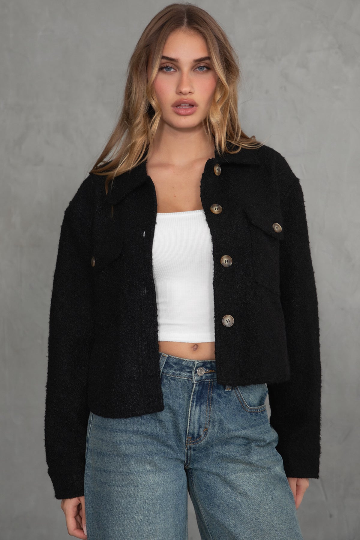 Fray Faux Sherpa Cropped Shacket