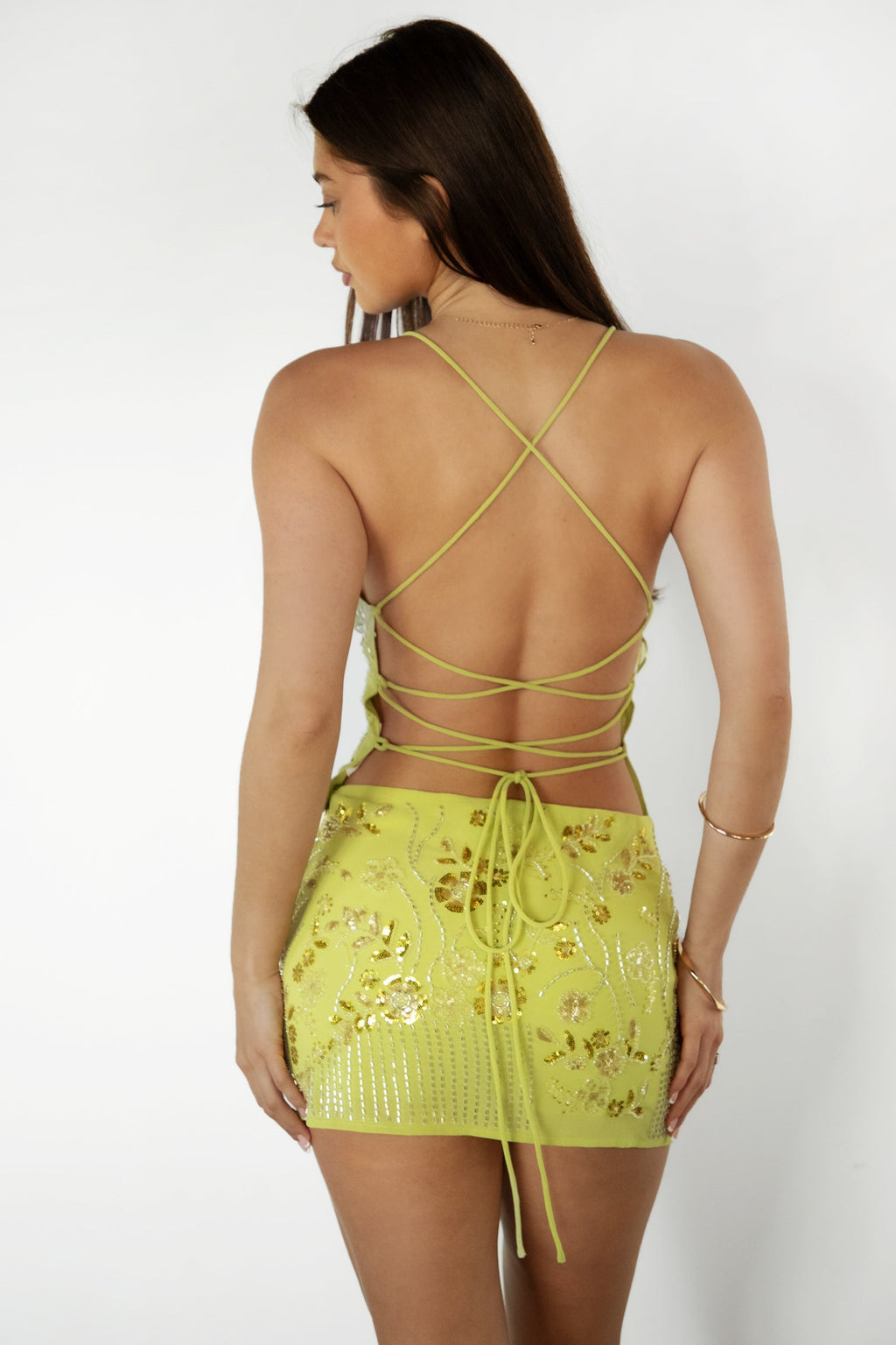 VEDA Chiffon Beaded Low Rise Mini Skort