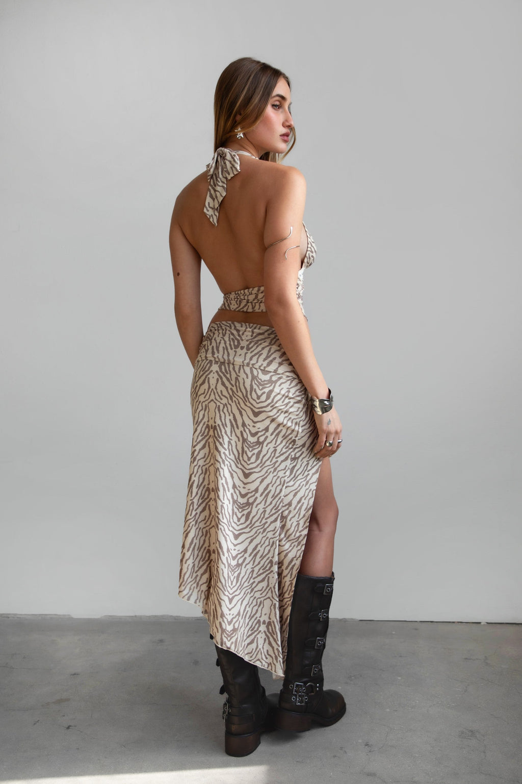 ALMEDA Mesh Print Halter Top & Maxi Skirt Set